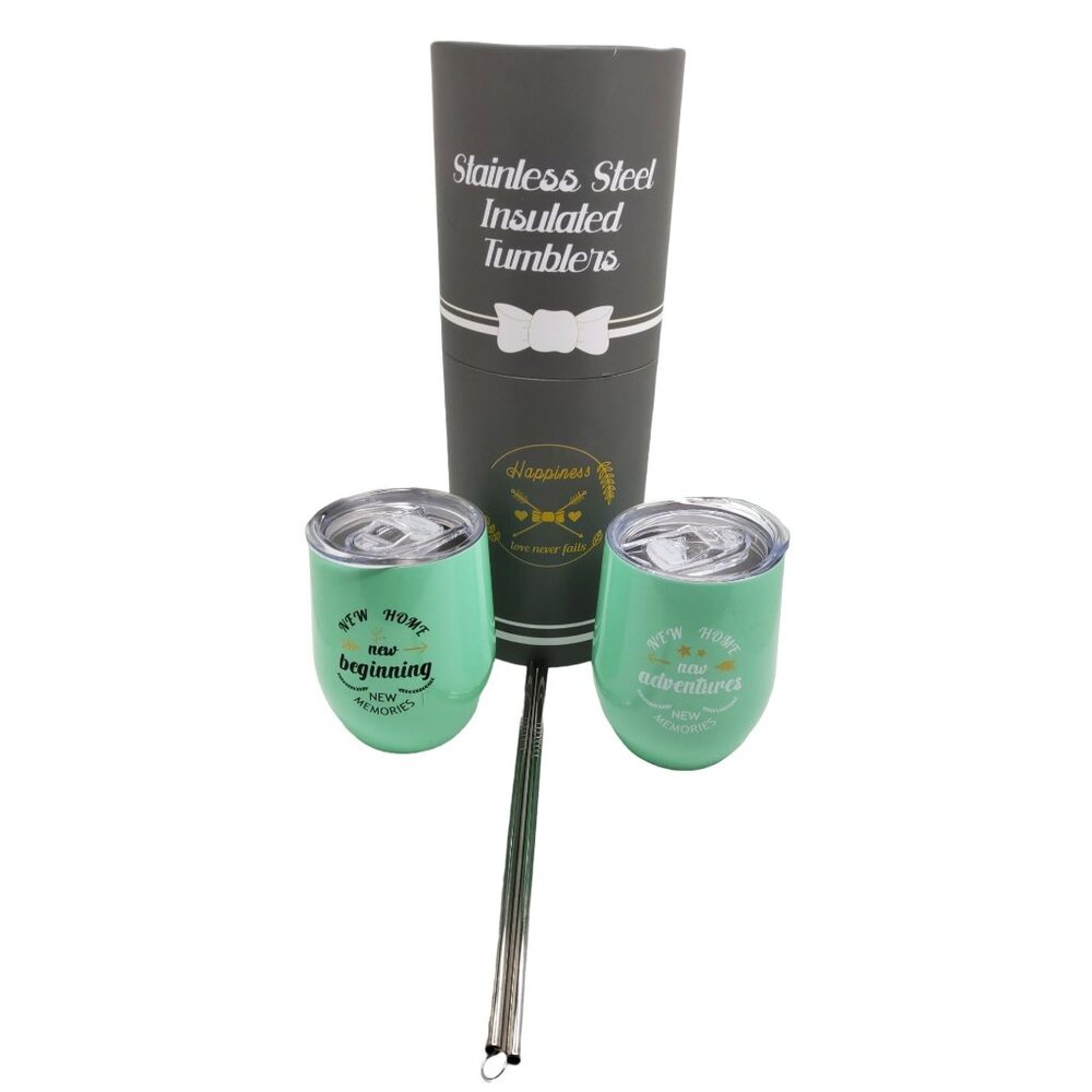 new home wine tumblers set of 2 green stainless steel tumblers with straws house